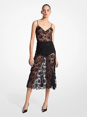 Crushed Floral Lace Slip Dress