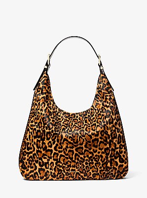 Nolita Large Leopard Print Calf Hair Hobo Shoulder Bag             