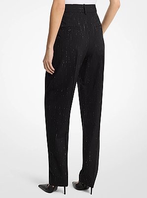 Pantal&oacute;n Dru de lana el&aacute;stica con pliegues, rayas finas y lentejuelas