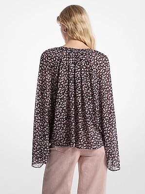Bluse mit weiten &Auml;rmeln aus Georgette mit Blumenmuster