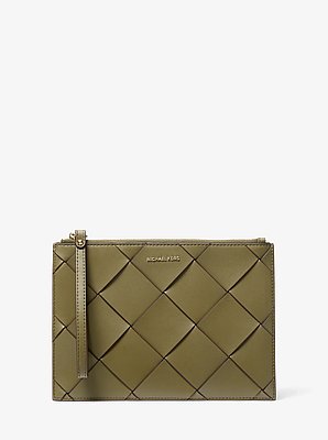 Jet Set Travel Extra-Large Woven Leather Wristlet