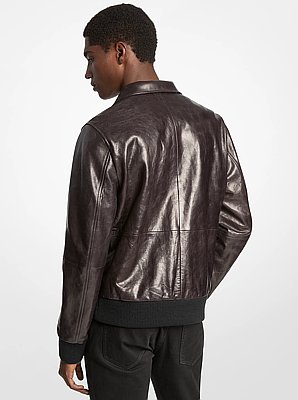 Distressed Leather Harrington Jacket