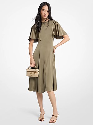Midikleid aus Satin mit Cape-&Auml;rmeln