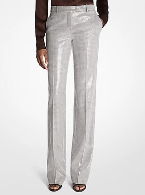 Carolyn Embroidered Sequin Dogtooth Stretch Wool Trousers
