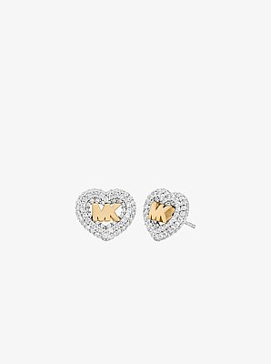Logo and Pav&eacute; Heart Earrings