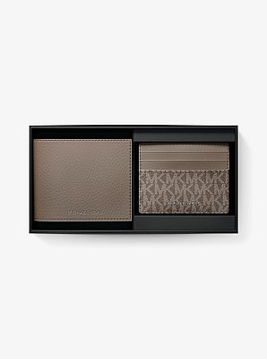 Pebbled Leather Billfold Wallet and Signature Logo Card Case Gift Set