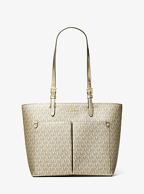 Bolso tote Jet Set mediano metalizado con bolsillo y logotipo exclusivo