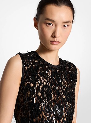 Hand-Embroidered Sequin Floral Lace Sheath Dress
