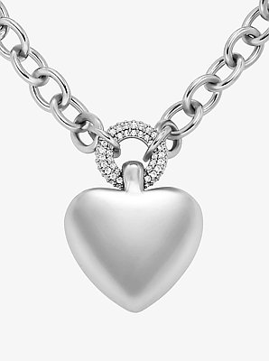 Pav&eacute; Puffy Heart Pendant Necklace