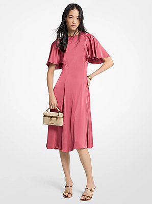 Cape Sleeve Satin Midi Dress