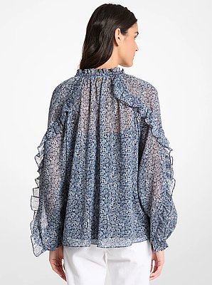 Ruffled Metallic Floral Georgette Blouse