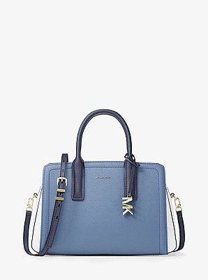 Bolso satchel Laila mediano de piel granulada con bloque de color