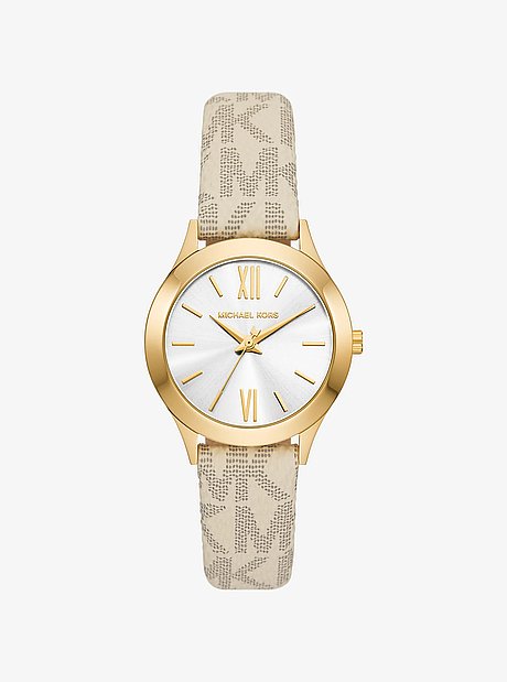 Mini Aspyn Gold-Tone and Signature Logo Watch