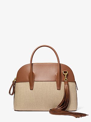 Bolso satchel Kaitlin grande de piel y lino