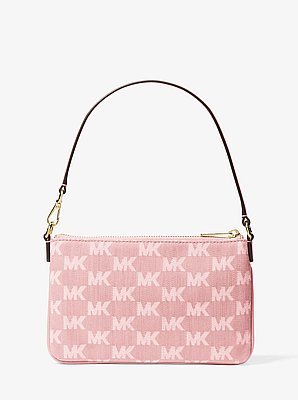 Bolso pulsera Jet Set Travel peque&ntilde;o de denim con logotipo jacquard de denim