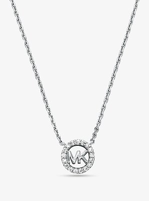 Fulton Precious-Metal Plated Sterling Silver Pav&eacute; Logo Charm Necklace