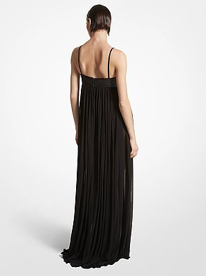 Vestido de noche Empire de cuero plong&eacute; y punto liso de chif&oacute;n