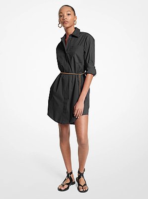 Stretch Cotton Belted Shirtdress