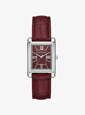 Essex Silver-Tone and Crocodile Embossed Leather Watch