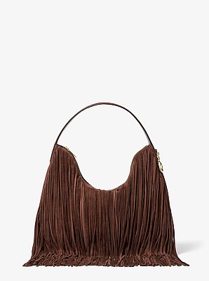 Bolso de hombro hobo Nayla mediano de gamuza con flecos