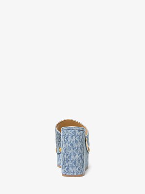 Mayes Signature Logo Print Denim Wedge Sandal