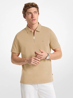 Cotton Blend Piqu&eacute; Zip-Up Polo Shirt