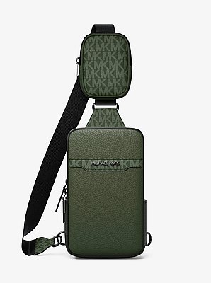 Sac &agrave; une bretelle avec pochette Cooper de taille moyenne en cuir grain&eacute; et &agrave; logo Signature