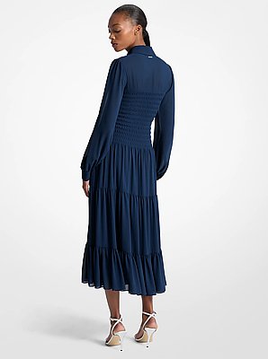Robe chemisier en georgette &agrave; smocks