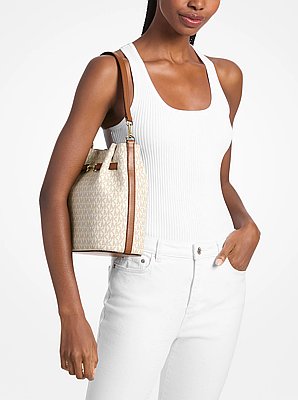 Carson Medium Signature Logo Convertible Bucket Crossbody Bag