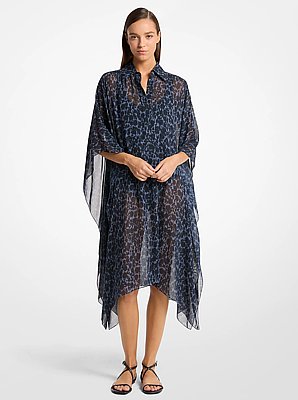 Caft&aacute;n de voile de seda con estampado floral chin&eacute;