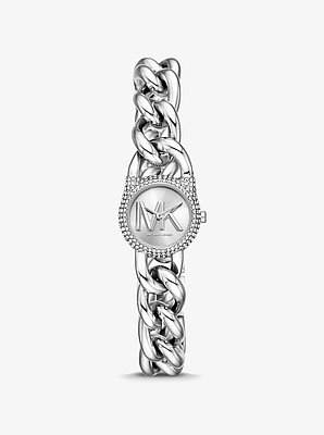 Petite Pav&eacute; Silver-Tone Chain-Link Watch