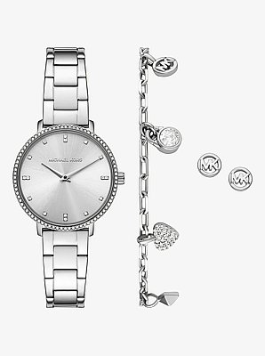 Mini Pyper Pav&eacute; Silver-Tone Watch and Jewlery Gift Set