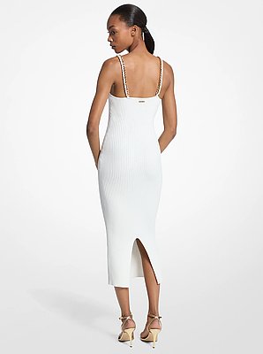 Midikleid aus geripptem Stretch-Strick mit Kettendetail