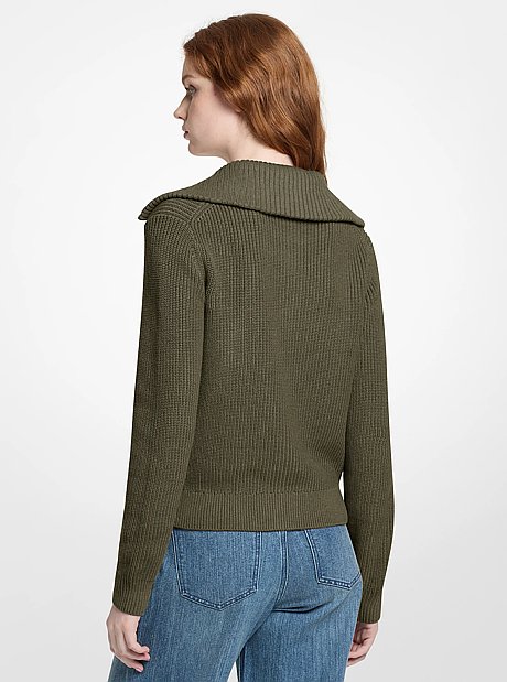 Cotton Blend Zip-Up Sweater