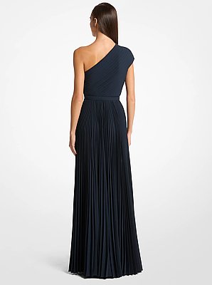 Vestido de noche de georgette plisado con un solo hombro
