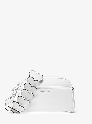 Jet Set Small Leather and Heart Embellished Strap Camera Crossbody Bag