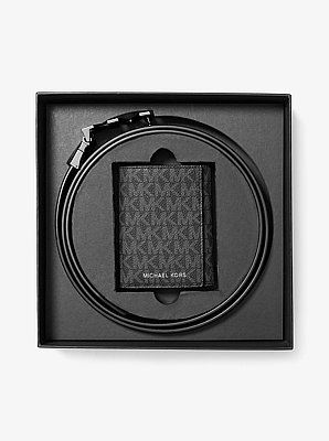 Signature Logo Tri-Fold Card Case and Belt Gift Set