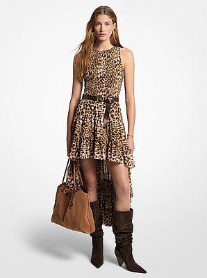 Leopard Print Georgette High-Low Dress