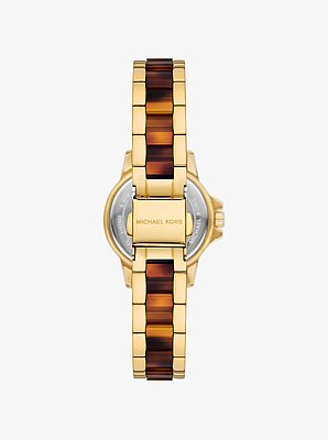 Reloj Everest petite en tono dorado y acetato color carey con pav&eacute;