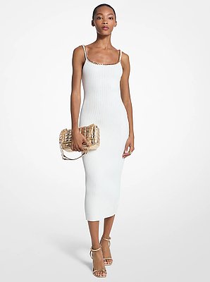Chain Ribbed Stretch Knit Midi Dress