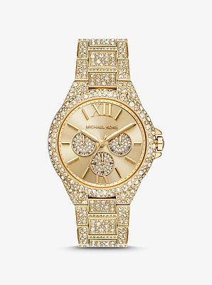 Oversized Camille Pav&eacute; Gold-Tone Watch