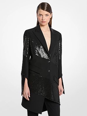 Hand-Embroidered Sequin Wool Broadcloth Blazer