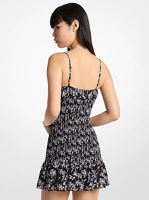 Gesmoktes Kleid aus Georgette mit Blumenmuster