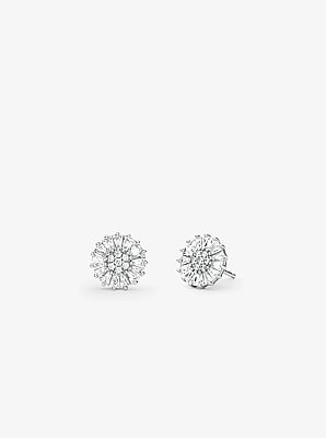 Precious Metal-Plated Sterling Silver Pav&eacute; Stud Earrings