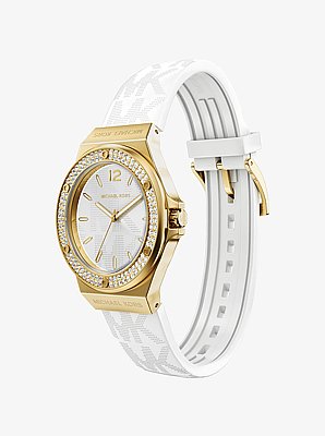 Lennox Pav&eacute; Gold-Tone and Logo Silicone Strap Watch