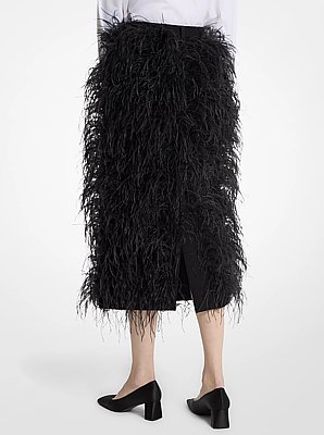 Hand-Embroidered Plume Wool Gabardine Trouser Skirt