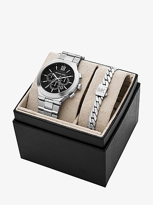 Ensemble-cadeau de montre surdimensionn&eacute;e de ton argent et de bracelet Billie