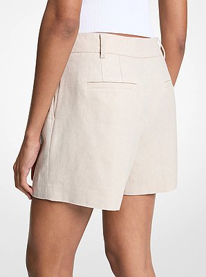 Short plisado de lino y algod&oacute;n