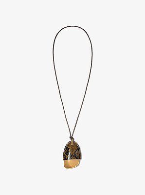 Brushed Brass and Snake Embossed Leather Wrapped Pendant Necklace
