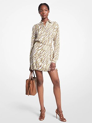 Status Print Georgette Mini Shirtdress